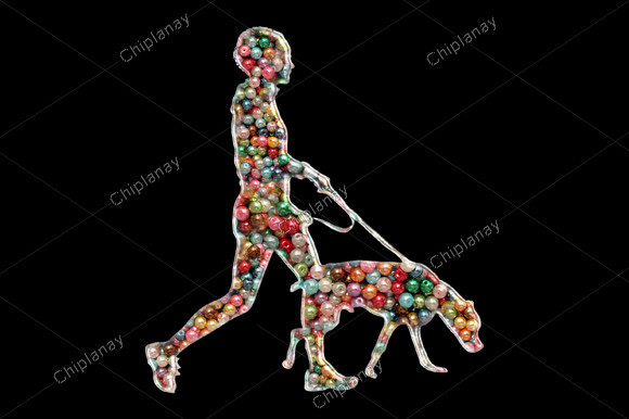Dog Man Walker Beads Colorful Embroidery