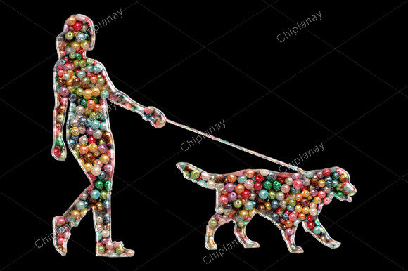 Dog Woman Beads Colorful Embroidery