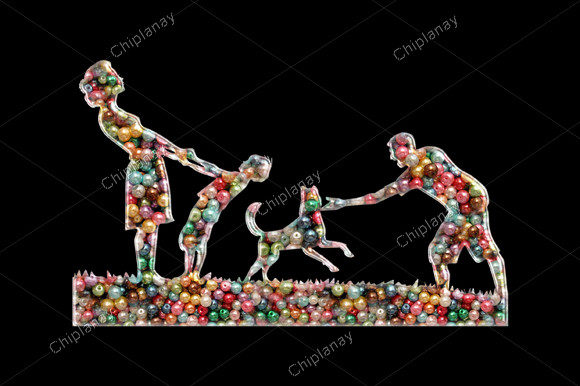 Family and Dog Beads Colorful Embroidery