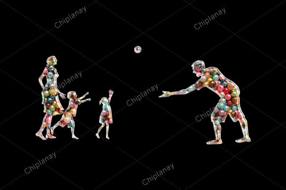 Family Playing Beads Colorful Embroidery